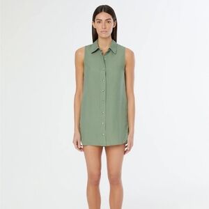 Onia Air Linen-Blend Sleeveless Shirt Dress in Sea Spray Women's Size Medium
